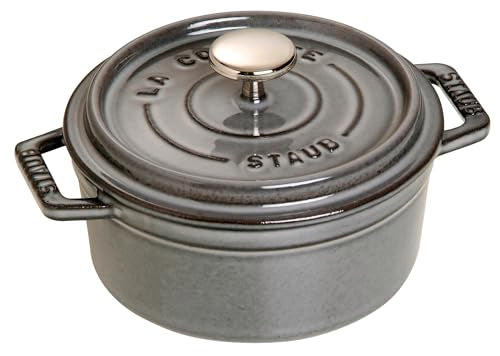 STAUB Gusseisen Bräter/Cocotte, Rund 12 cm, 0,25 L, Aromaregen Funktion, Für alle Herdarten geeignet, Graphitgrau