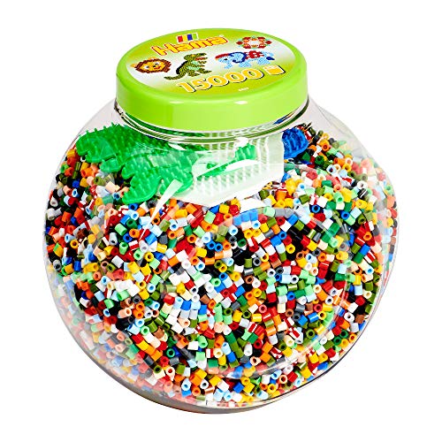 Hama Perlen 2067 Bügelperlen XXL Dose mit ca. 15.000 bunten Midi Bastelperlen mit Durchmesser 5 mm im Farben Mix, 3 Stiftplatten, kreativer Bastelspaß für Groß und Klein im Sale