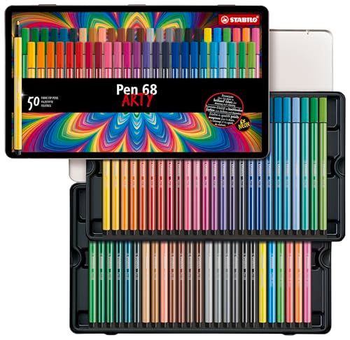 Premium-Filzstift - STABILO Pen 68 - ARTY - 50er Metalletui - mit 46 verschiedenen Farben