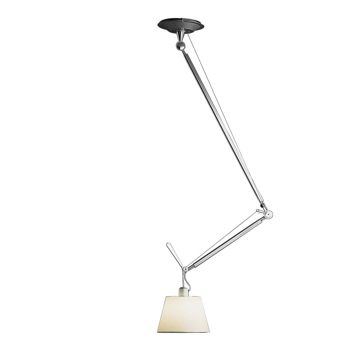 Artemide - Tolomeo Decentrata Suspensione Pendelleuchte, Aluminium / Pergamentschirm Ø 24 cm im Sale