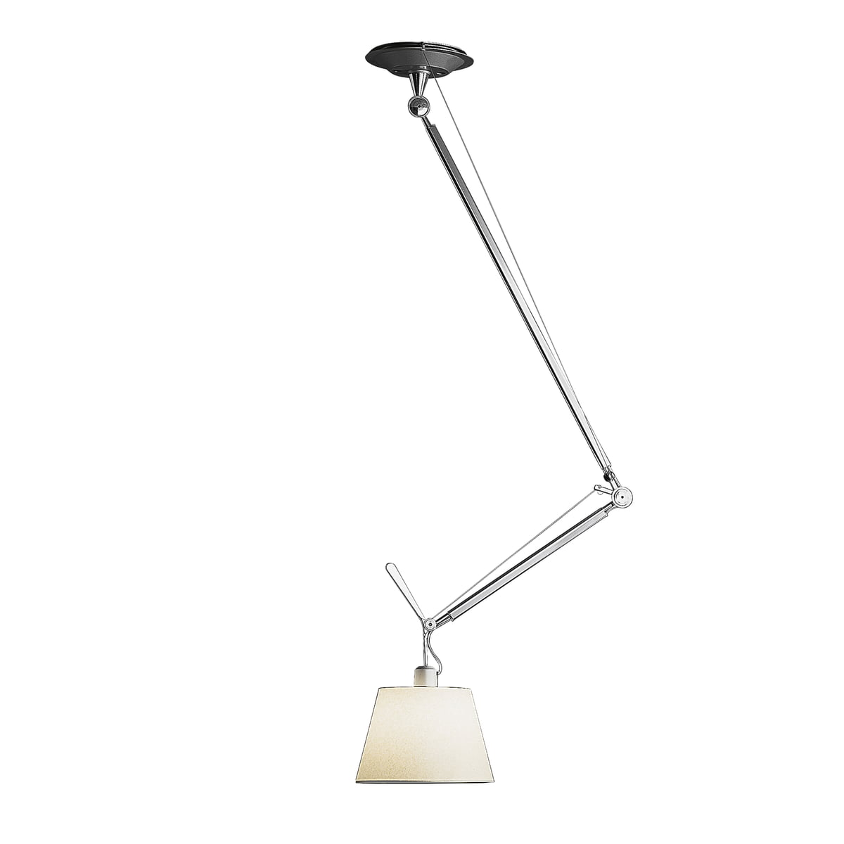 Artemide - Tolomeo Decentrata Suspensione Pendelleuchte, Aluminium / Pergamentschirm Ø 32 cm im Sale