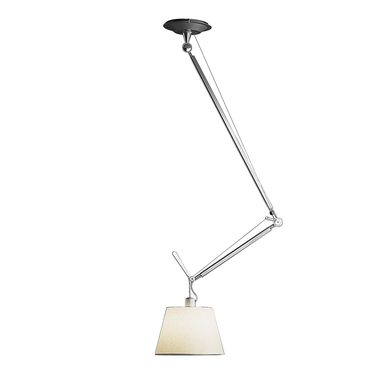 Artemide - Tolomeo Decentrata Suspensione Pendelleuchte, Aluminium / Pergamentschirm Ø 36 cm im Sale