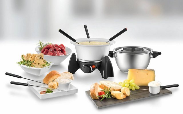 Unold Elektro-Fondue 48615, 0,8 l, Edelstahl-Fonduetopf plus feuerfestem Keramiktopf