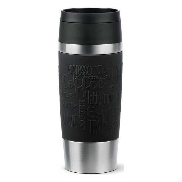 Emsa Thermobecher Travel Mug Classic Kaffee Thermo - Isolierbecher Schwarz 0.36l, Edelstahl, doppelwandige Isolierung, 360°-Rundum-Trinköffnung, rutschfester Boden im Sale