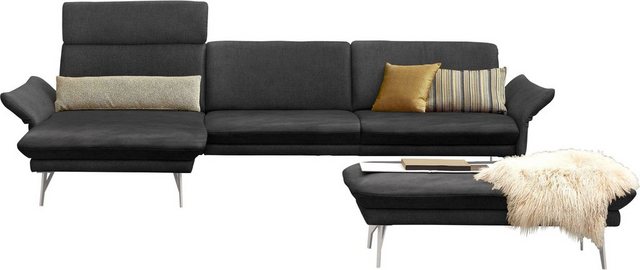 himolla Ecksofa 1928, mit Hocker, Füße Edelstahloptik