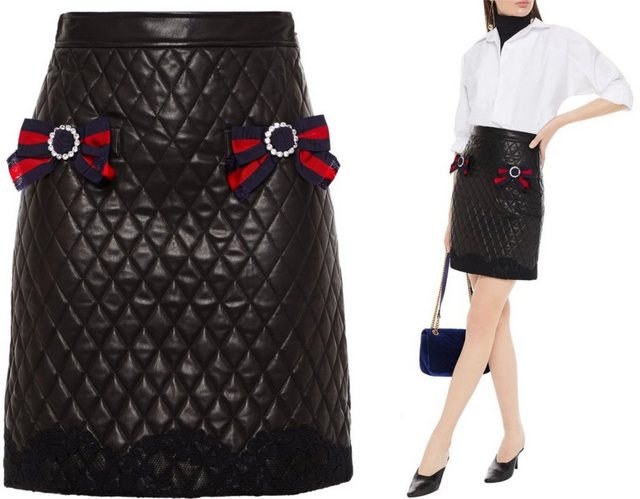 GUCCI Karorock GUCCI GG Web Stripes Quilted Leather Mini Skirt Gestepptem Leder Rock