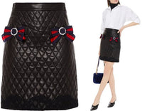 Thumbnail for GUCCI Karorock GUCCI GG Web Stripes Quilted Leather Mini Skirt Gestepptem Leder Rock