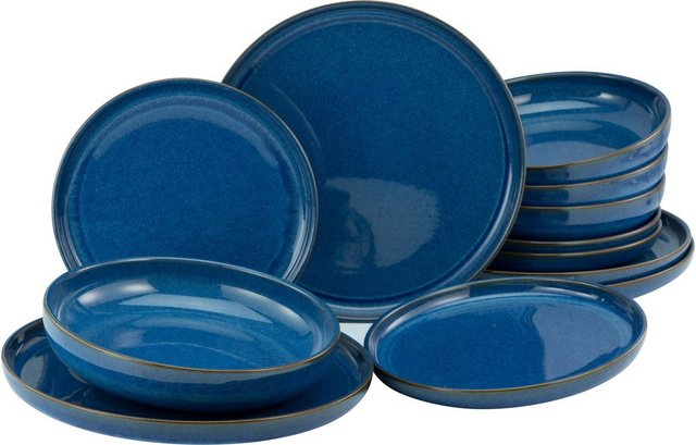 CreaTable Tafelservice Geschirr-Set Atlantico (12-tlg), 4 Personen, Steinzeug, Service, mit Kobalt-Blau-Reaktivglasur, 12 Teile, für 4 Personen im Sale