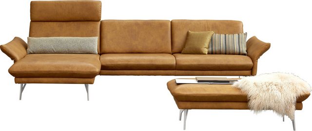 himolla Ecksofa 1928, mit Hocker, Füße Edelstahloptik