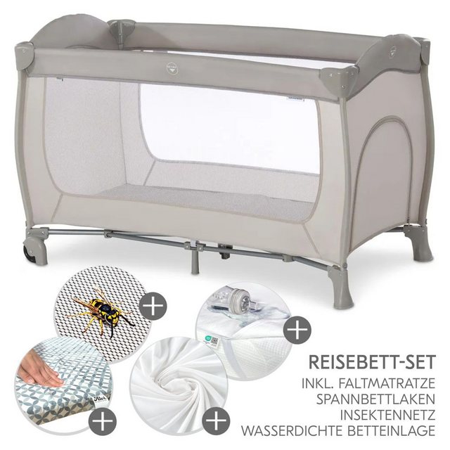 Hauck Baby-Reisebett Sleep'n Play Go Plus - Beige, Baby Kinder Reisebett mit Matratze, 2 Spannbettlaken & Insektenschutz