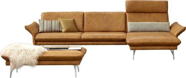 himolla Ecksofa 1928, mit Hocker, Füße Edelstahloptik