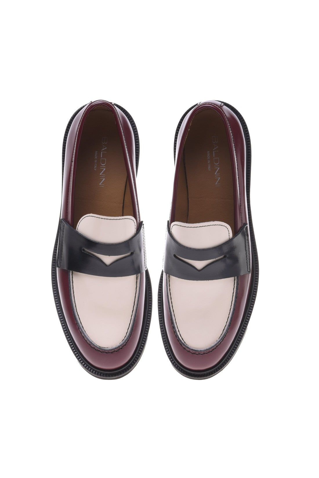 Baldinini Loafer in burgundy and cream shiny calfskin im Sale