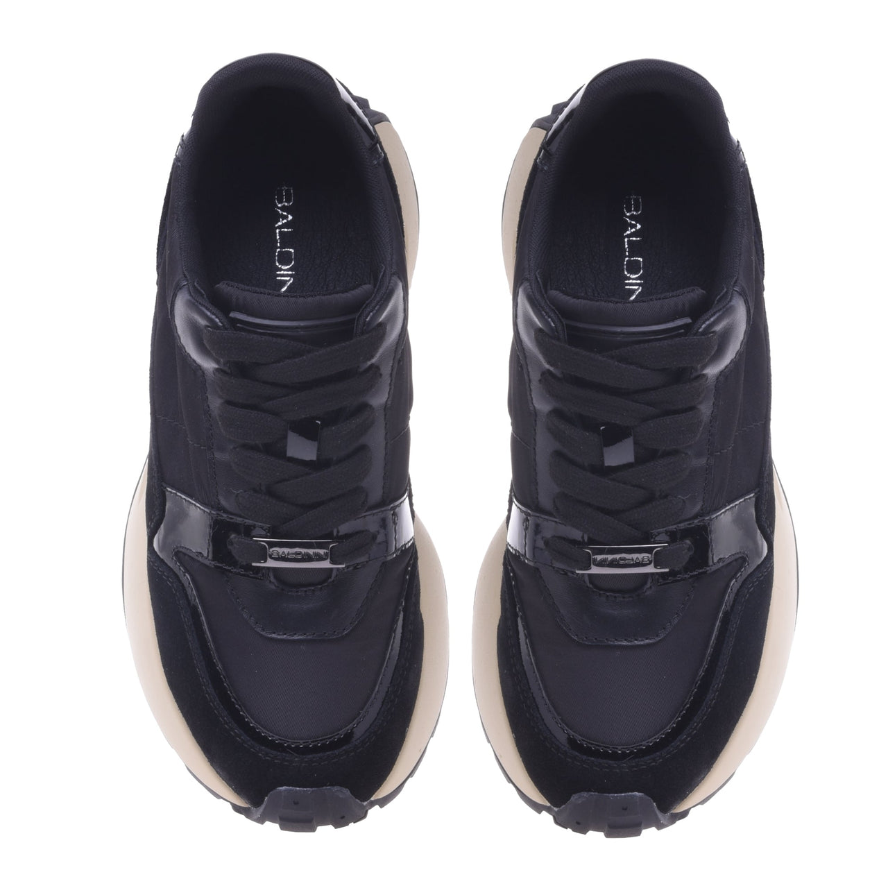 Baldinini Trainer in black nylon and suede leather im Sale