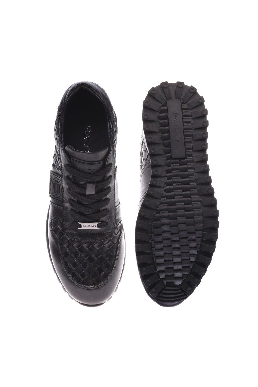 Baldinini Black woven leather trainers im Sale