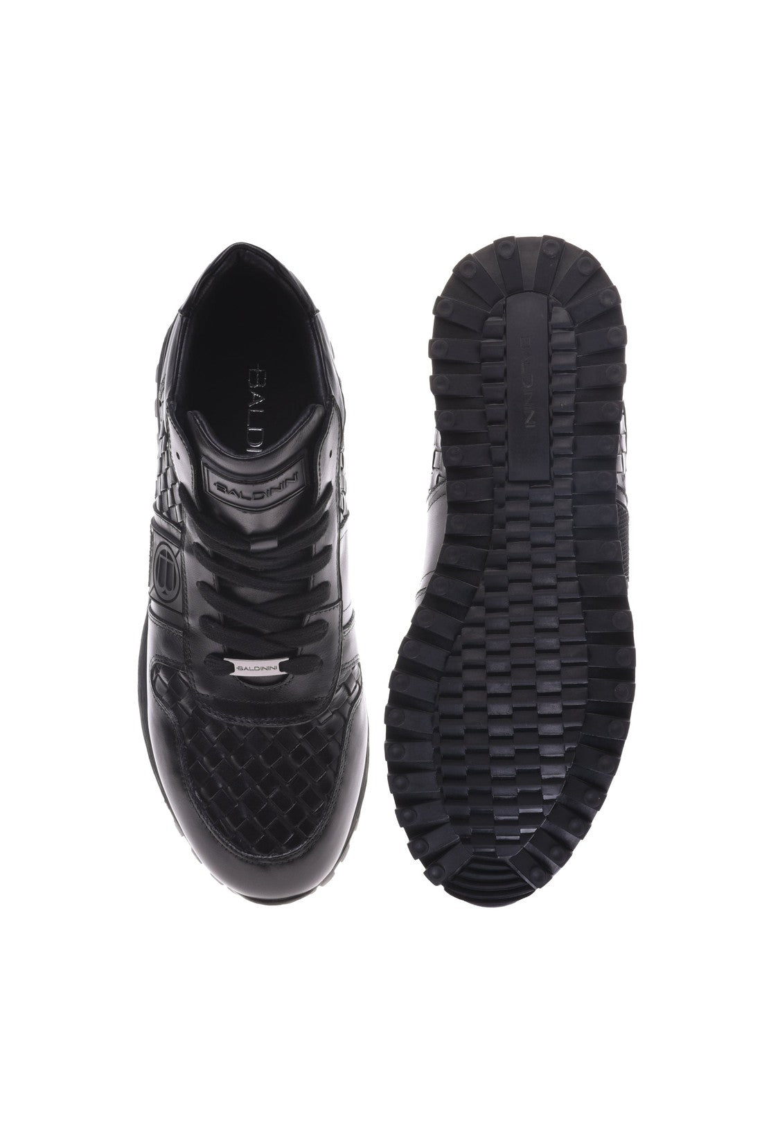 Baldinini Black woven leather trainers im Sale