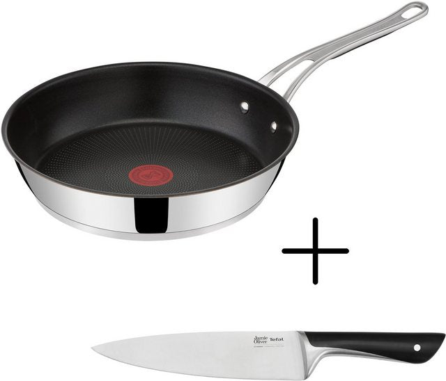 Tefal Bratpfanne Jamie Oliver Cooks Classic + Jamie Oliver Kochmesser, Edelstahl (Set, 2-tlg., Jamie Oliver Cooks Classic Bratpfanne 28 cm + Jamie Oliver Kochmesser), Set: Jamie Oliver Pfanne 28cm, Kochmesser 20cm, Induktion