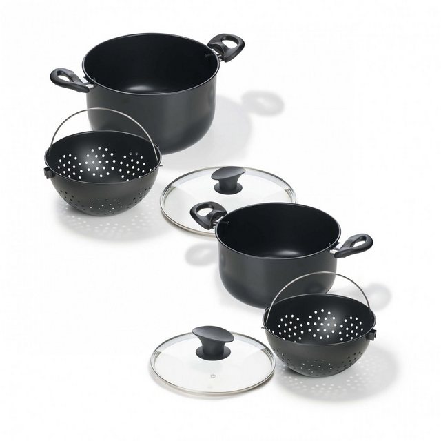 Genius Topf-Set World´s Greatest Pot, Aluminium (2 Kochtöpfe, 2 Siebe, 2 Glasdeckel), Topf 6,3l+3,7l mit Siebeinsatz & Glasdeckel, für alle Herdarten