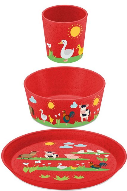 KOZIOL Kindergeschirr-Set 3er-Set Kleiner Teller + Schale + Becher CONNECT FARM (3-tlg), 1 Personen, Kunststoff, Co² neutral produziert, Made in Germany, 3 Teile, für 1 Person im Sale