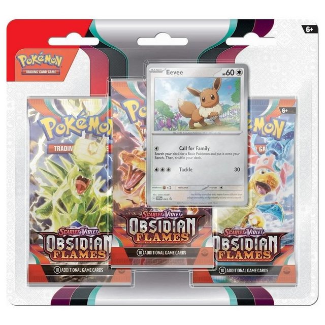 POKÉMON Sammelkarte Pokemon Obsidian Flames 3-Pack Blister, Englisch