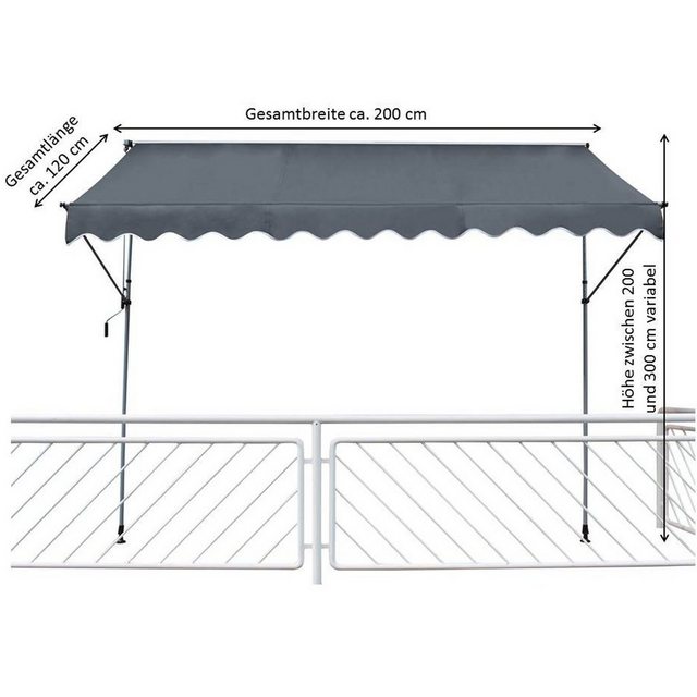 Leco Klemmmarkise Balkon / Fallarmmarkise ohne Bohren (orange, 120 x 200 cm (L x B)