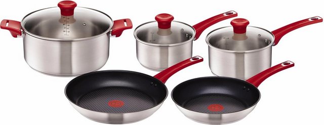 Tefal Topf-Set Tefal by Jamie Oliver Mainstream, Edelstahl (Set, 8-tlg), Edelstahl-Set Jamie Oliver, Red Collection, alle Herdarten,Induktion