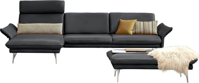 himolla Ecksofa 1928, mit Hocker, Füße Edelstahloptik