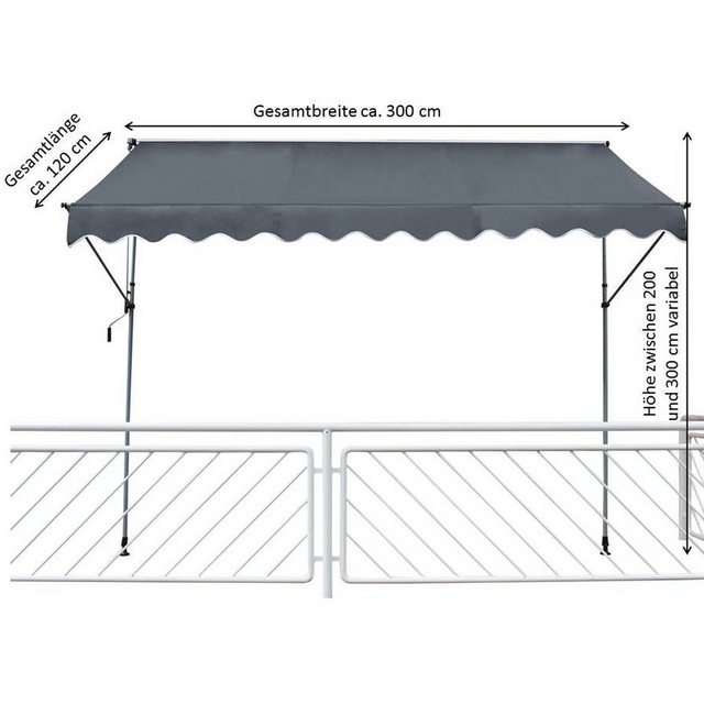 Leco Klemmmarkise Balkon / Fallarmmarkise ohne Bohren (orange, 120 x 300 cm (L x B)