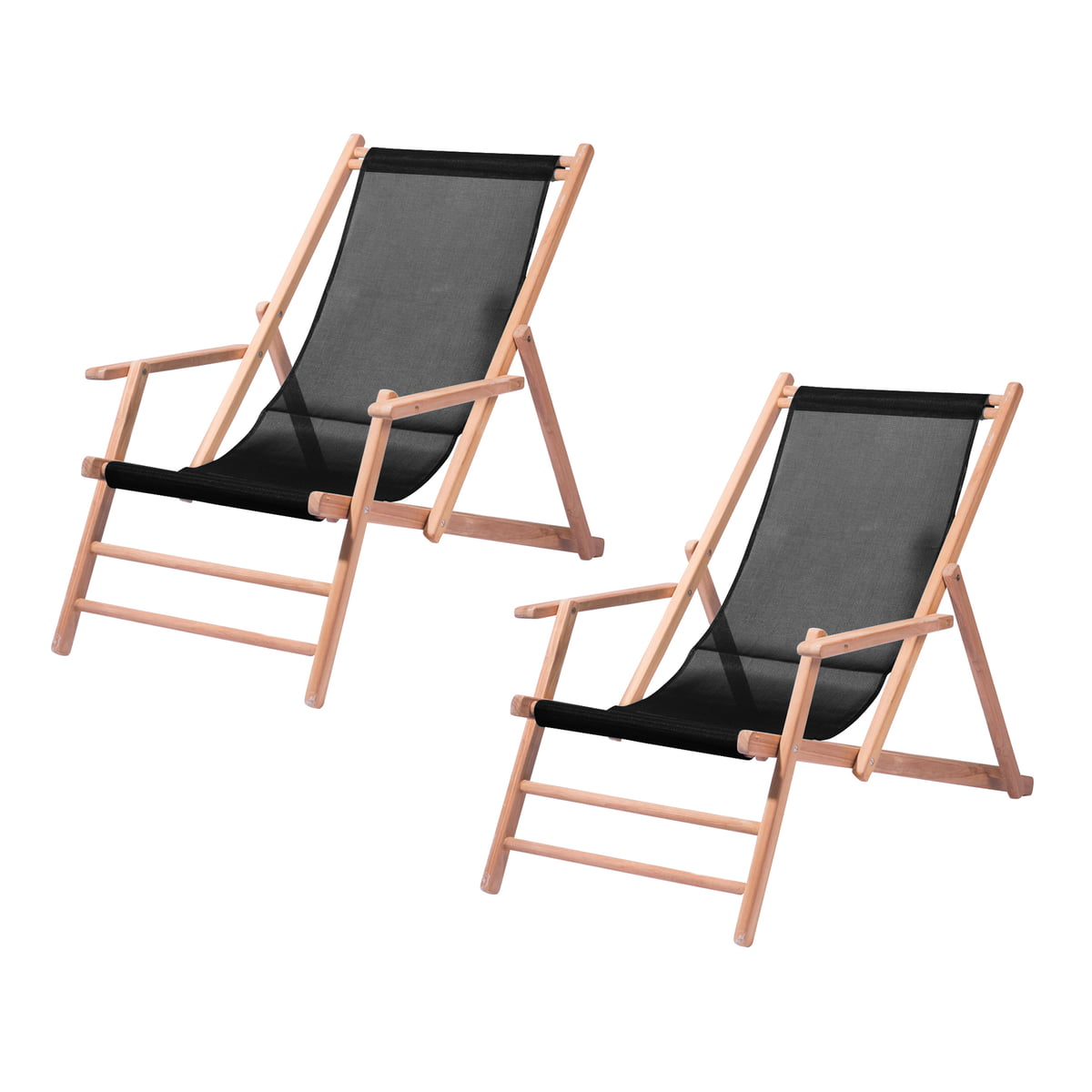 Jan Kurtz - Maxx Deckchair, Teakholz / Bezug Kunststoffgewebe schwarz (2er-Set) im Sale