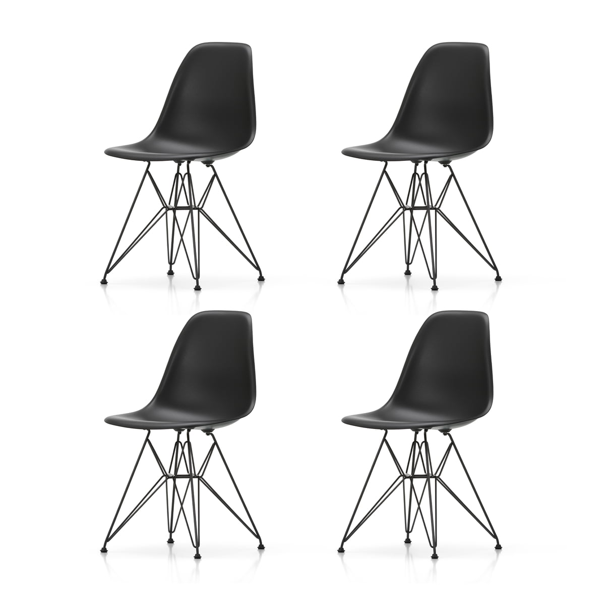 Vitra - Eames Plastic Side Chair DSR RE, basic dark / tiefschwarz (Filzgleiter basic dark) (4er-Set) im Sale