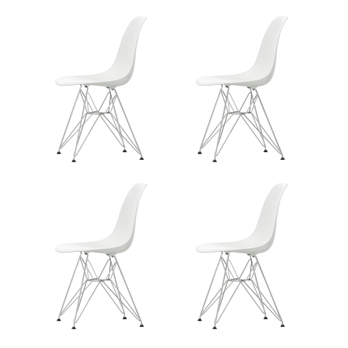 Vitra - Eames Plastic Side Chair DSR, verchromt / weiß (Filzgleiter basic dark) (4er-Set) im Sale