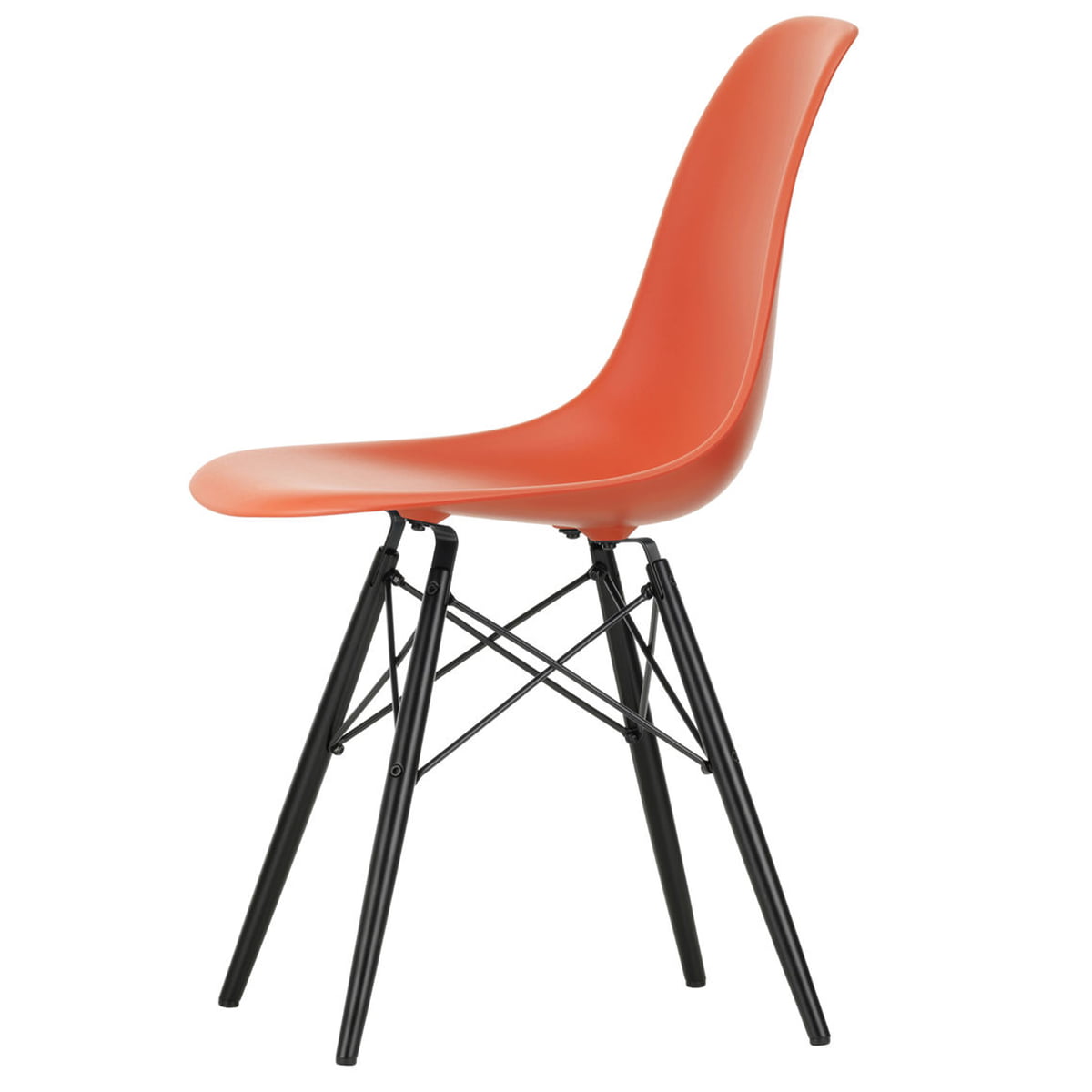 Vitra - Eames Plastic Side Chair DSW, Ahorn dunkel / poppy red (Filzgleiter basic dark) im Sale