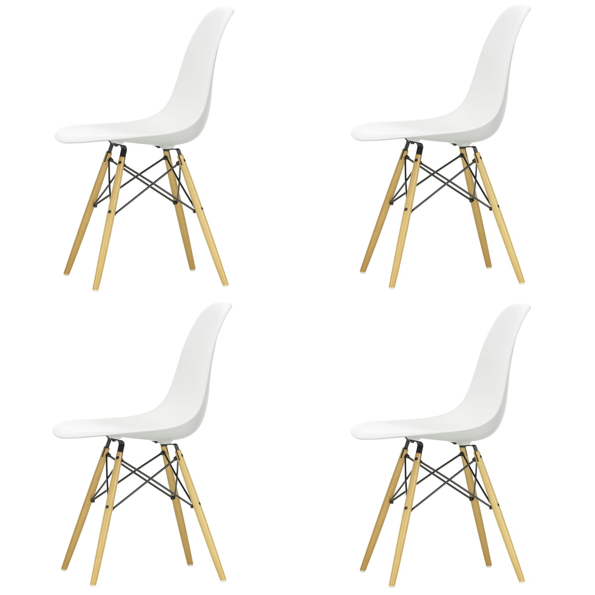 Vitra - Eames Plastic Side Chair DSW, Ahorn gelblich / weiß (Filzgleiter weiß) (4er-Set) im Sale